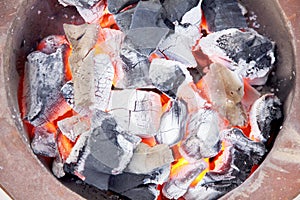 Stock Photo:burning charcoal in old stove