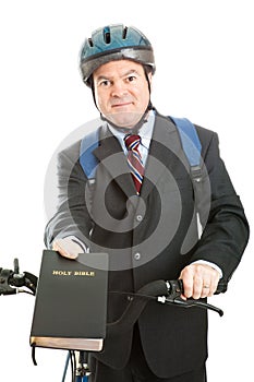 Stock Photo of Christian Bicycle Missionary