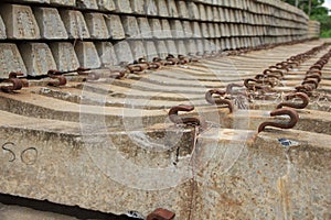 Stock Photo - Concrete railway sleepers piled.