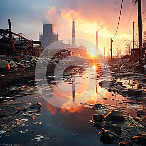 Stock photo depicting environmental pollution factories emitting CO2