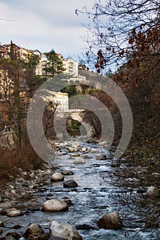 Stock photo features a beautiful scene of the River Passer in Meran