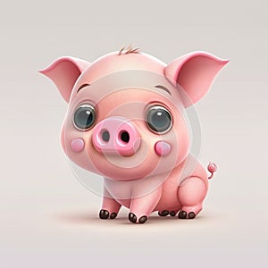 Too Cute for Words, A Baby Pink Pig in Cartoon Style - Generative AI