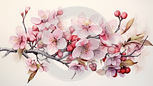 Stock photo features a watercolor painting of a vibrant pink-hued cherry blossom tree