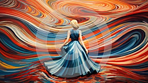 Colorful Swirling Wind: A Serene Mood In A Blue Dress