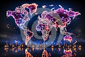 Stock photo featuring a world map in neon