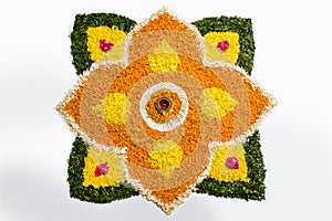 Stock photo of flower rangoli for diwali or pongal or onam