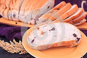 Stock photo of a loaf of  freshly baked raisins bread