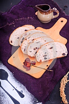 Stock photo of a loaf of  freshly baked raisins bread