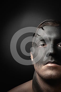 Stock photo male face, makeup art. Handsome caucasian man close up