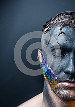 Stock photo male face, makeup art. Handsome caucasian man close up