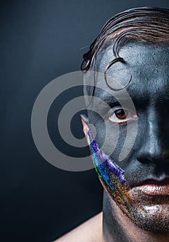 Stock photo male face, makeup art. Handsome caucasian man close up