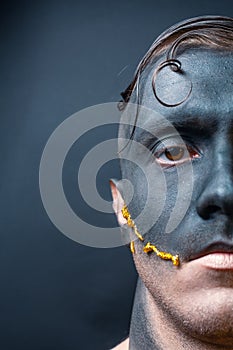 Stock photo male face, makeup art. Handsome caucasian man close up