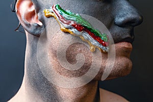 Stock photo male face, makeup art. Handsome caucasian man close up