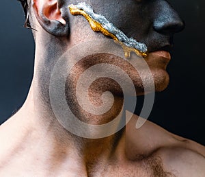 Stock photo male face, makeup art. Handsome caucasian man close up