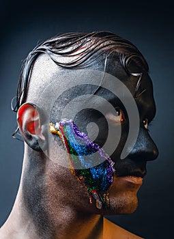 Stock photo male face, makeup art. Handsome caucasian man close up