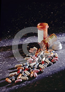 Stock Photo of Pill Bottles and Pills