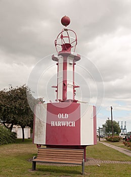 Stock Photo - red and white sea structure old harwich cloudy harbour