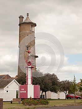 Stock Photo - tower and red and white sea structure outside on c