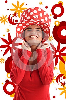 Stock photo of a young pretty woman with red hat