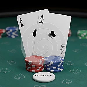 Aces with Poker Chips on a Casino Table