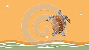 A turtle laying eggs on a beach.