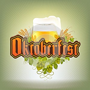 Stock raster illustration Oktoberfest logo. Beer, malt, hop Templates for placards, banners, flyers, presentations, reports. EPS10