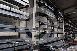 Stock of raw metal materials in a facatory hall