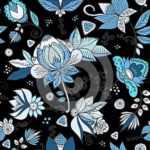 Stock seamless flower, doodle pattern. abstract art backg photo