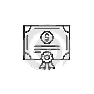 Stock share certificate line icon, outline vector sign, linear pictogram isolated on white.
