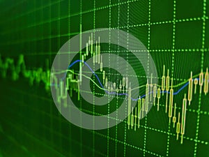 Stock trade live. Price chart bars. Display of quotes pricing graph visualization. Fundamental and technical analysis concept.