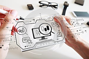 Stock trading concept with a notebook