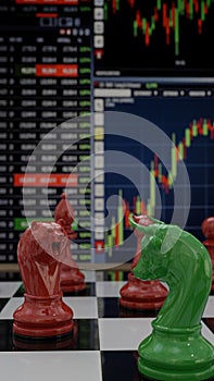 Stock trading corporate bear and bull with chart. 3D illustration