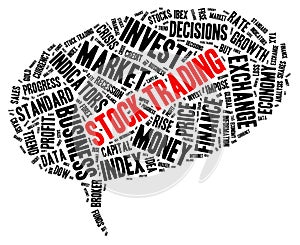 Stock trading speech bubble shaped word cloud