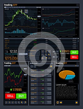 Stock trading vector concept ui with analyze data tools and financial forex market charts