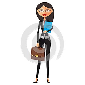 Stock vector cartoon illustration flat business spectacled secretary. Bespectacled manager standing. photo