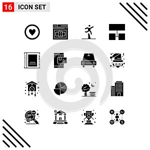 Stock Vector Icon Pack of 16 Line Signs and Symbols for book, structure, athlete, sitemap, steeplechase