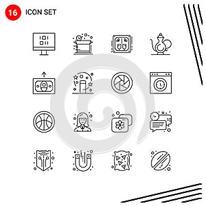 Stock Vector Icon Pack of 16 Line Signs and Symbols for cash, ramadan, alcoholic, islam, abrahamic