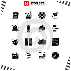 Stock Vector Icon Pack of 16 Line Signs and Symbols for eco, rocket, stud, astronomy, notification