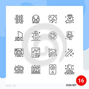 Stock Vector Icon Pack of 16 Line Signs and Symbols for invest, hold, duplicate, hand, cloud