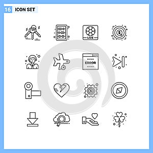 Stock Vector Icon Pack of 16 Line Signs and Symbols for logistic, customer, game, target, achievement