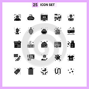 Stock Vector Icon Pack of 25 Line Signs and Symbols for construction, patient bed, desktop, medical, bed