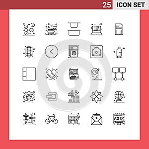 Stock Vector Icon Pack of 25 Line Signs and Symbols for financial, business, up, spreadsheet, physics