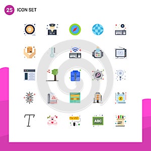 Stock Vector Icon Pack of 25 Line Signs and Symbols for hands, medical, map, online, attach