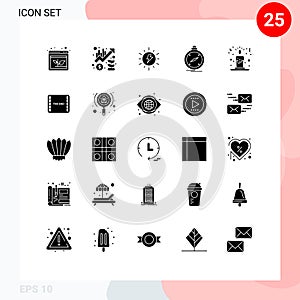 Stock Vector Icon Pack of 25 Line Signs and Symbols for location, navigation, up, direction, charg