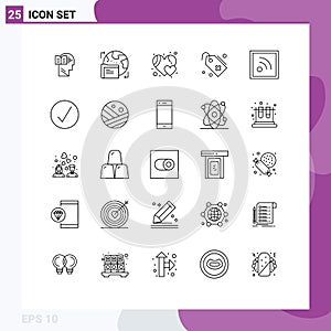 Stock Vector Icon Pack of 25 Line Signs and Symbols for rss, feed, favorite, sign, tag