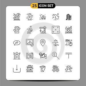 Stock Vector Icon Pack of 25 Line Signs and Symbols for skyscaper, down right, box, share, shipping