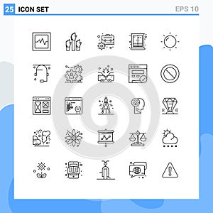 Stock Vector Icon Pack of 25 Line Signs and Symbols for sun, home, business, wardrobe, furniture