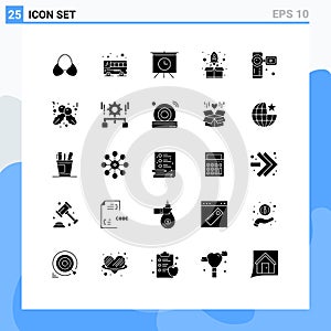 Stock Vector Icon Pack of 25 Line Signs and Symbols for video, camcorder, board, package, start