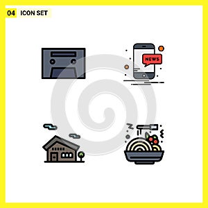 Stock Vector Icon Pack of 4 Line Signs and Symbols for analog, chinese food, mobile, building, fast