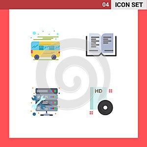 Stock Vector Icon Pack of 4 Line Signs and Symbols for autobus, hosting, local, education, setting